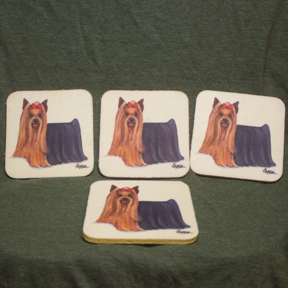 YORKSHIRE TERRIER BEVERAGE COASTERS SET OF FOUR - Picture 2 of 5